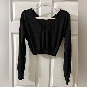 Black V-Neck Long Sleeve Women's Top